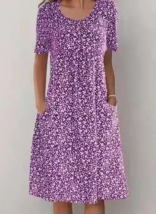 Women Floral Pockets Plus Size Midi Dress