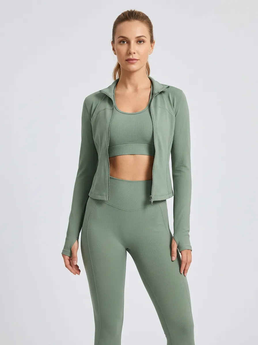 Performance-Inspired Ribbed Texture Set Women's Three Piece Activewear Set