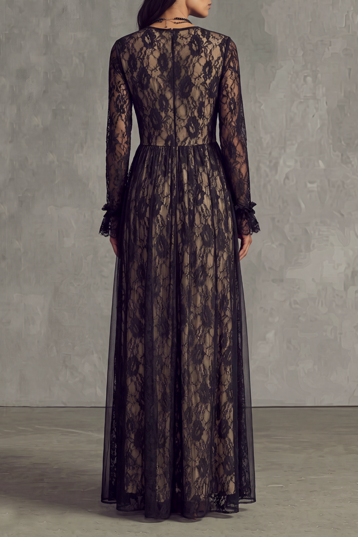 Plunge Neck Lace Maxi Dress