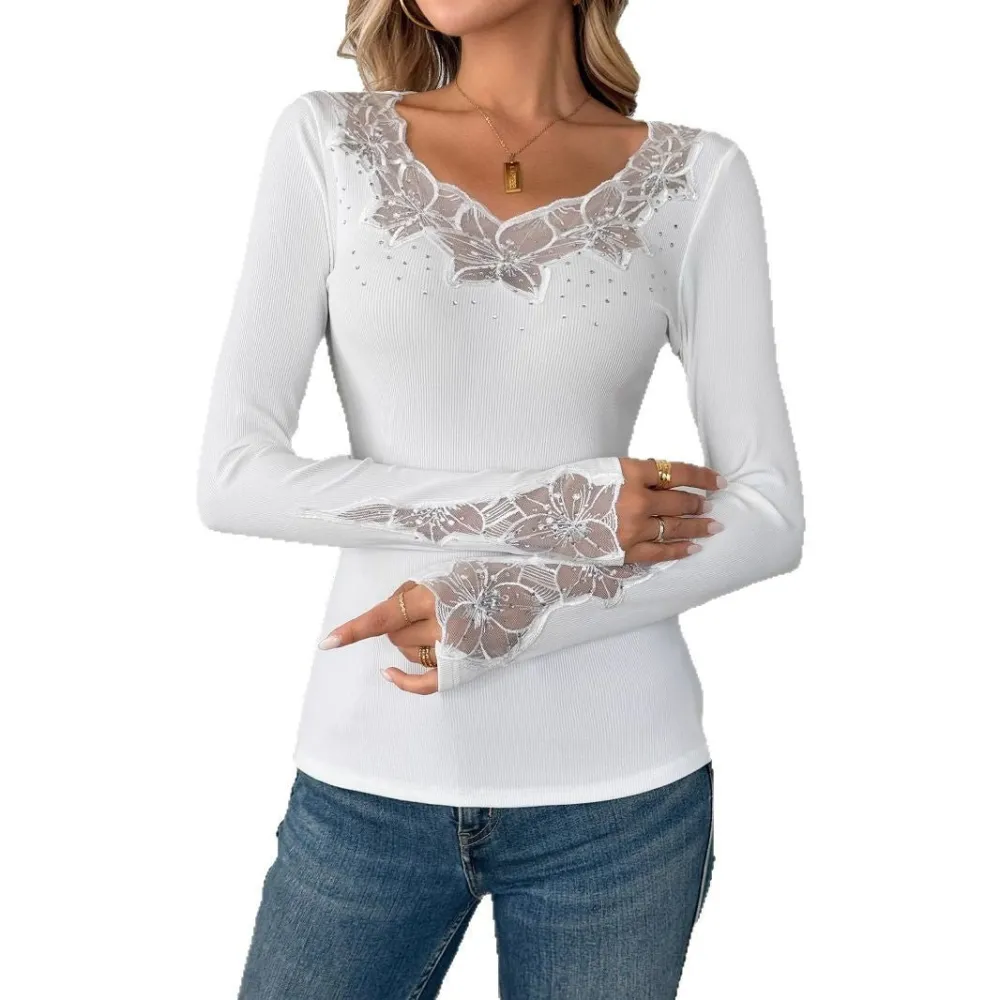 Lace Splice Long Sleeve Tee