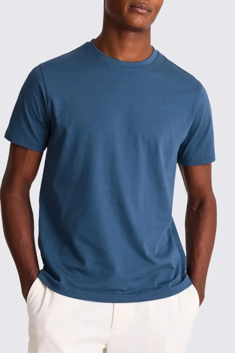 Blue Pure Cotton Round-Neck Casual T-Shirt For Men