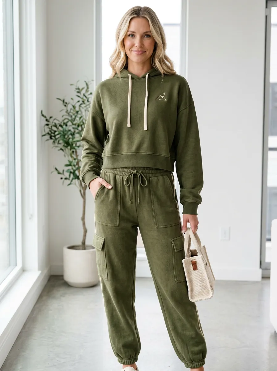 Women's Outdoor Adventure Mountain Star Printed Hoodie Jogger Set
