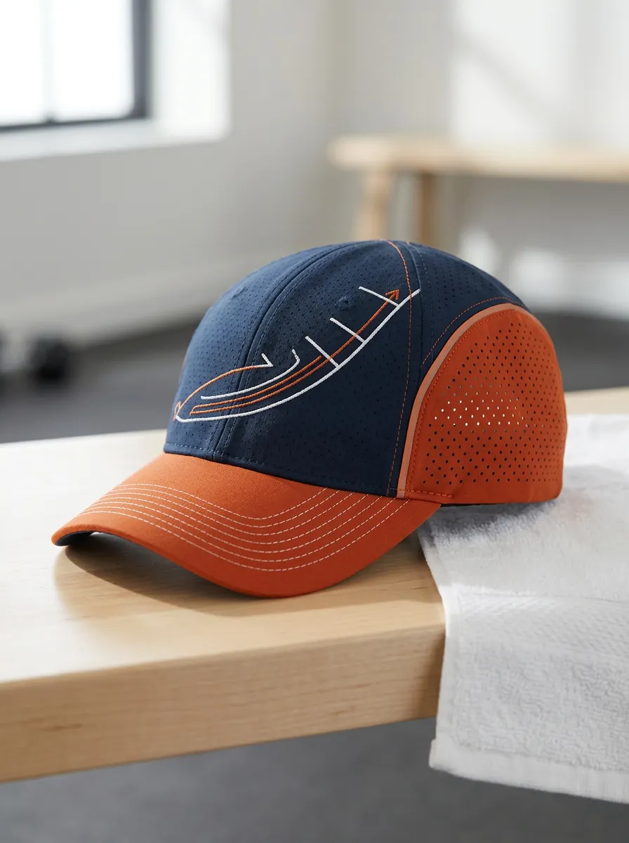 Men's Football Fan Navy Orange Embroidered Graphic Performance Cap