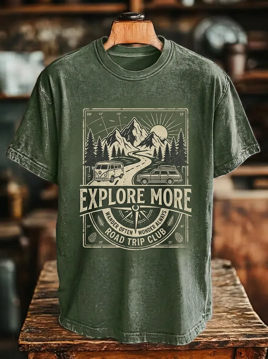 Unisex Road Trip Adventure Mountain Van Printed T-shirt