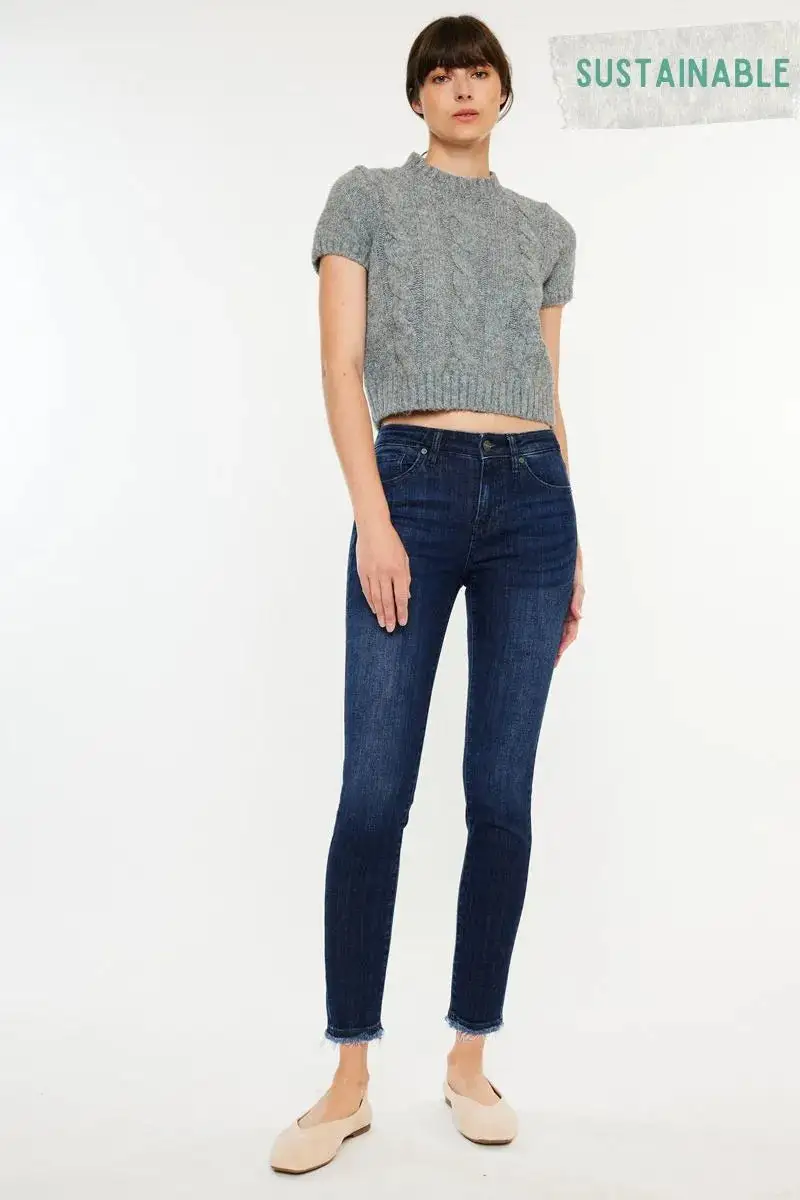 High Waist Raw Hem Denim Jeans