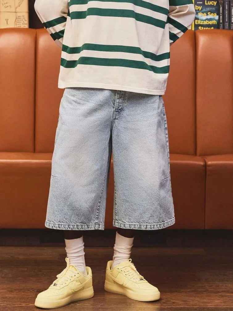 Long Line Denim Jorts In Light Blue Spring And Summer