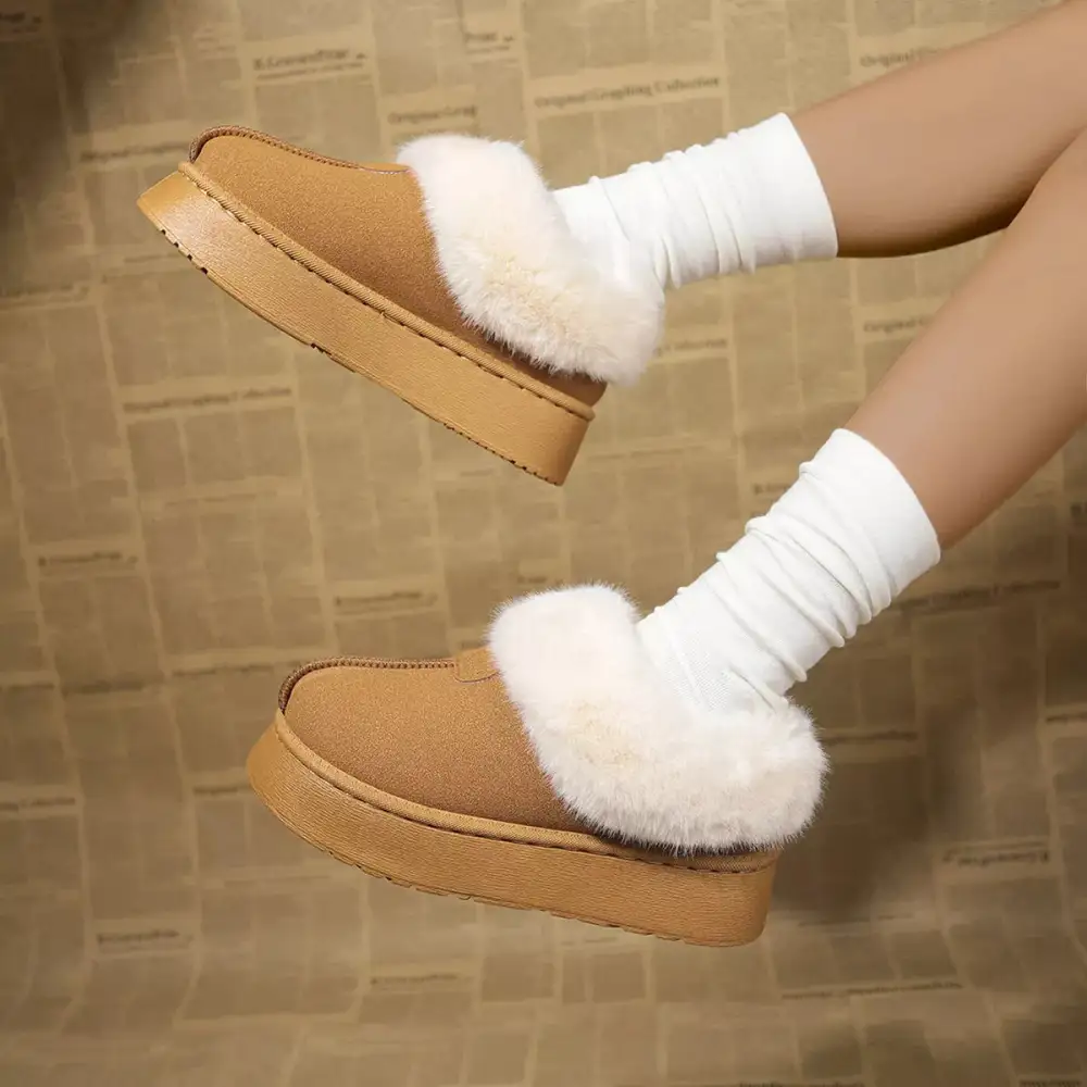 Fuzzy Trim Platform Boots