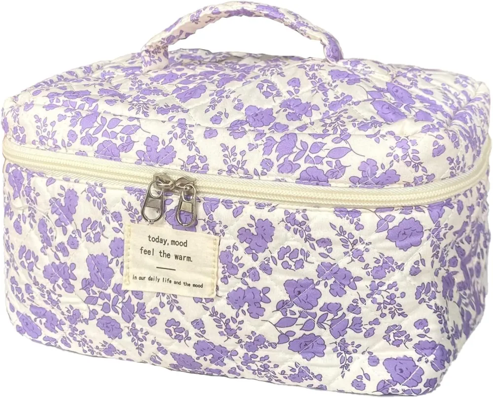 Quilted Floral Travel Makeup Bag