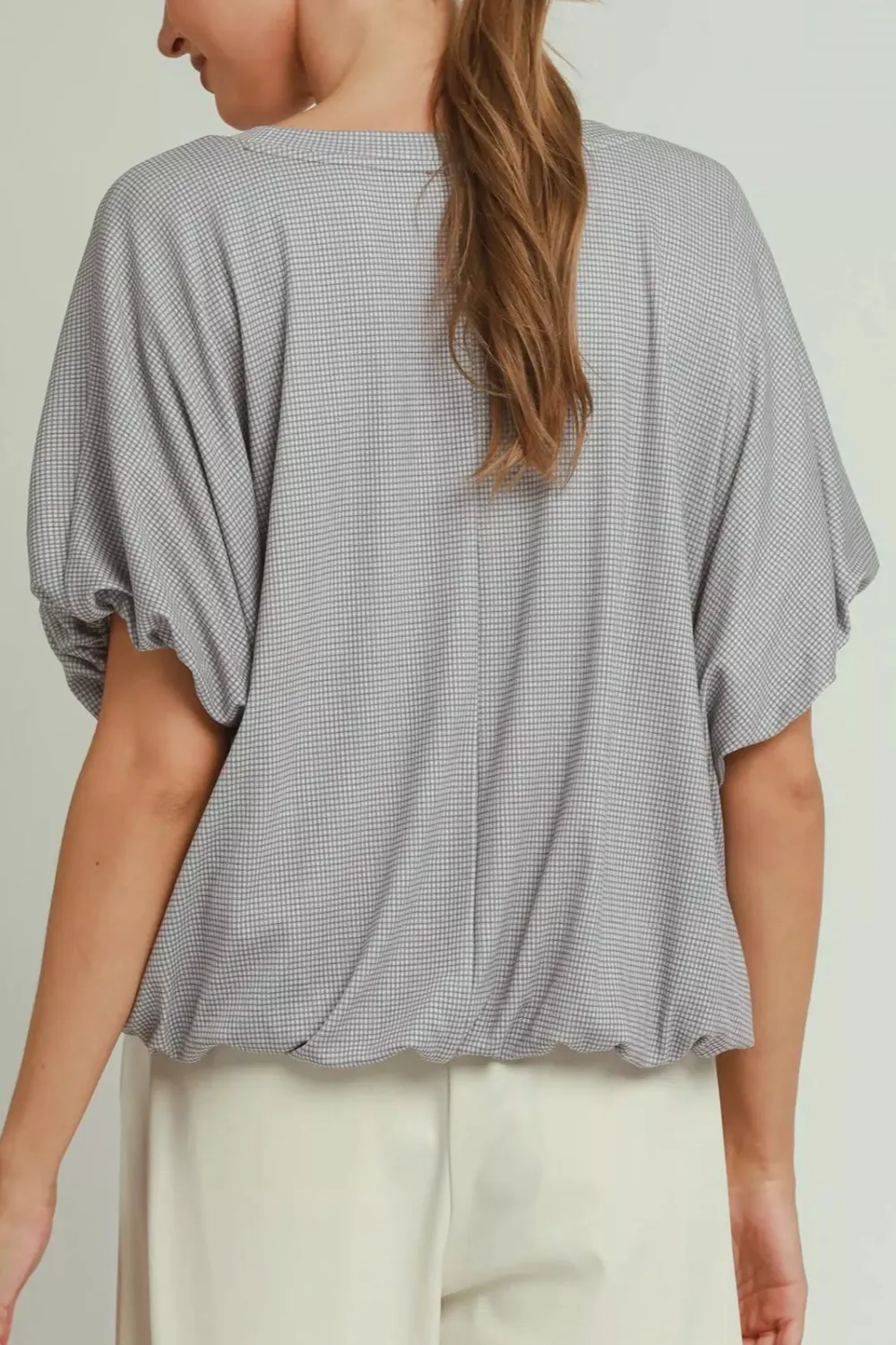Mini Texture Checkered Bubble Hem Top