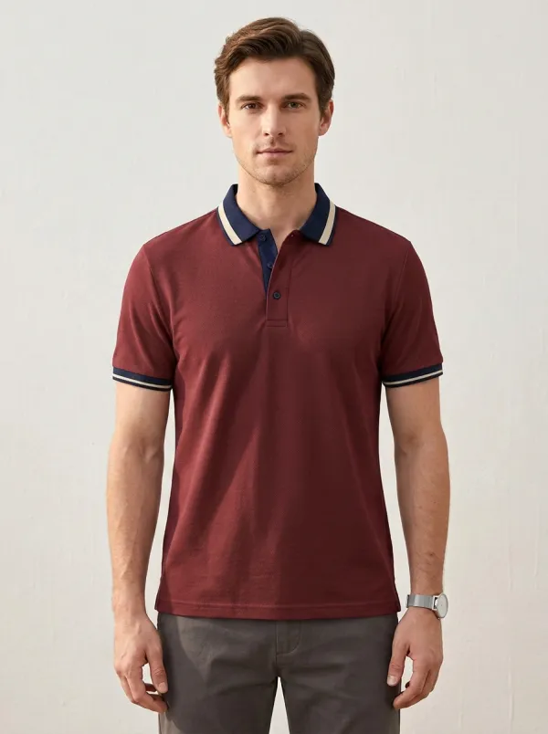 Men's Casual Khaki Navy Contrast Trim Polo Shirt