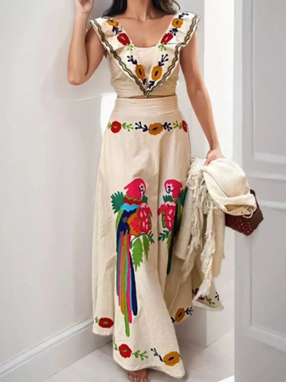 Parrot Crop Top and Maxi Skirt Set