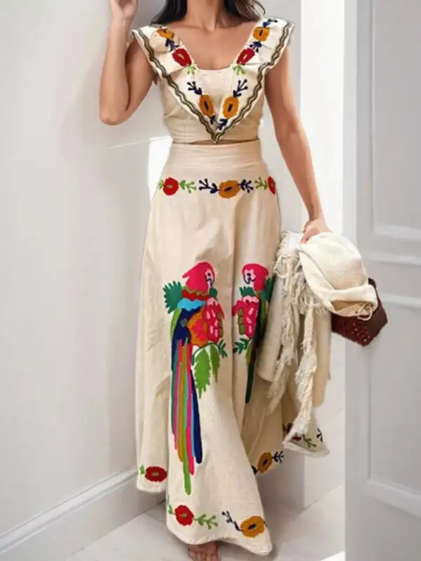 Parrot Crop Top and Maxi Skirt Set
