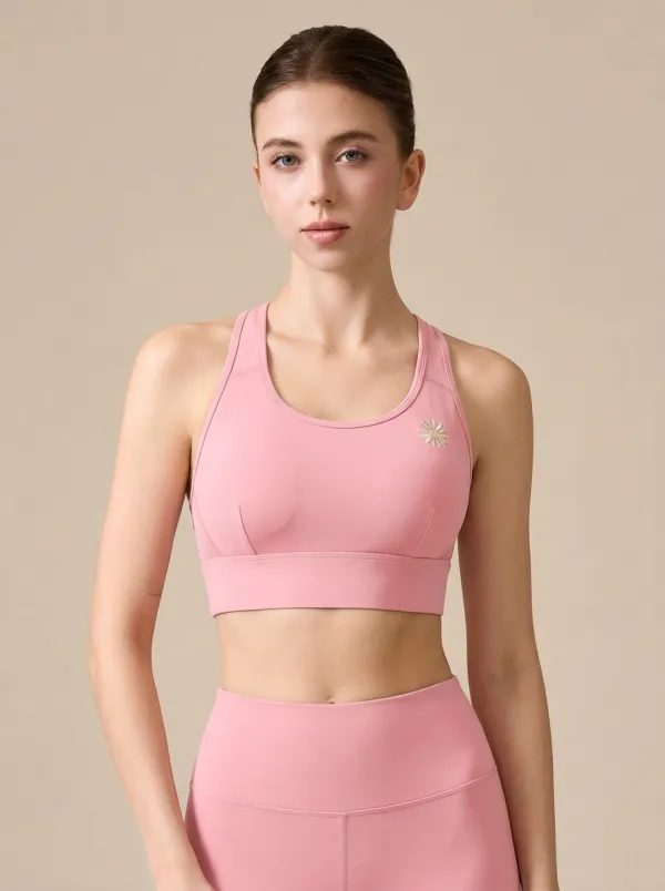 Women's Floral-Embroidered Scoop-Neck Racerback Left-Chest Sports Bra