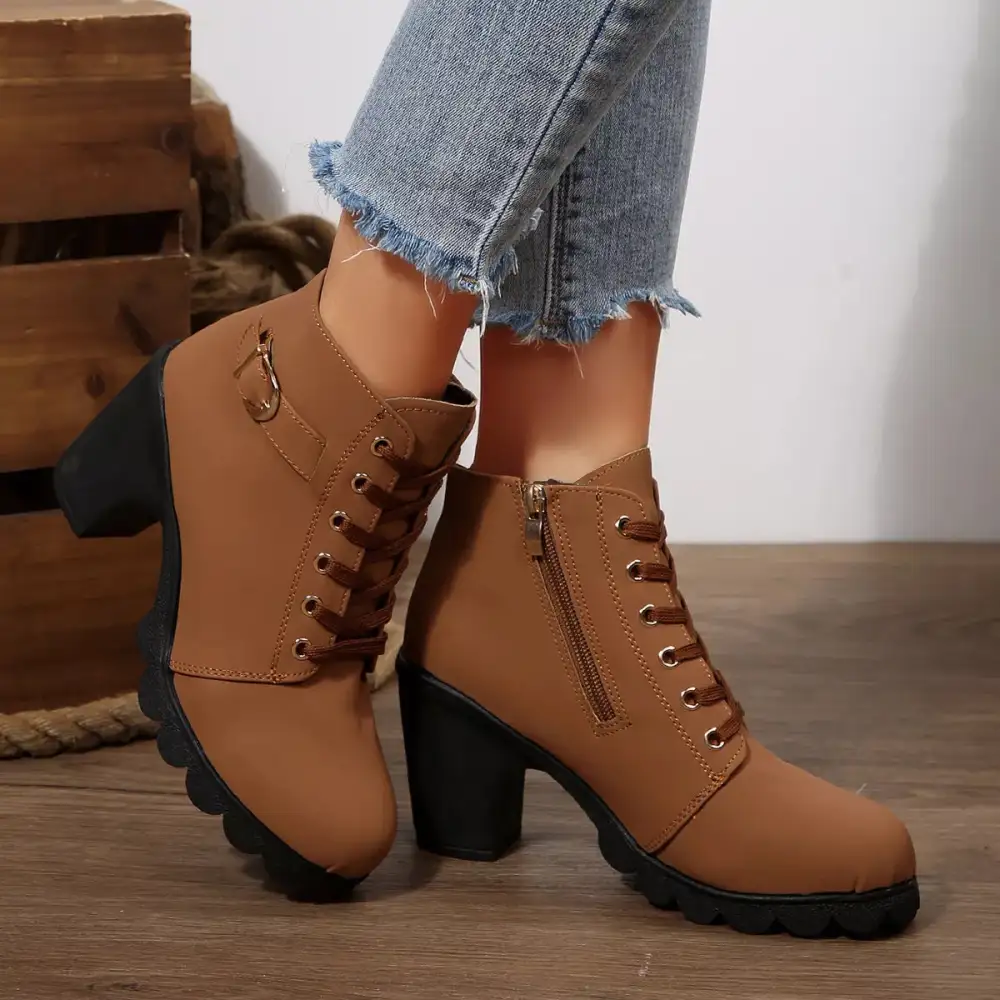 Essential Lace Up Block Heels Boots