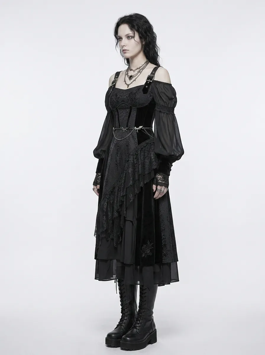 Women's Gothic Victorian Rose Lace Off-Shoulder Printed Top