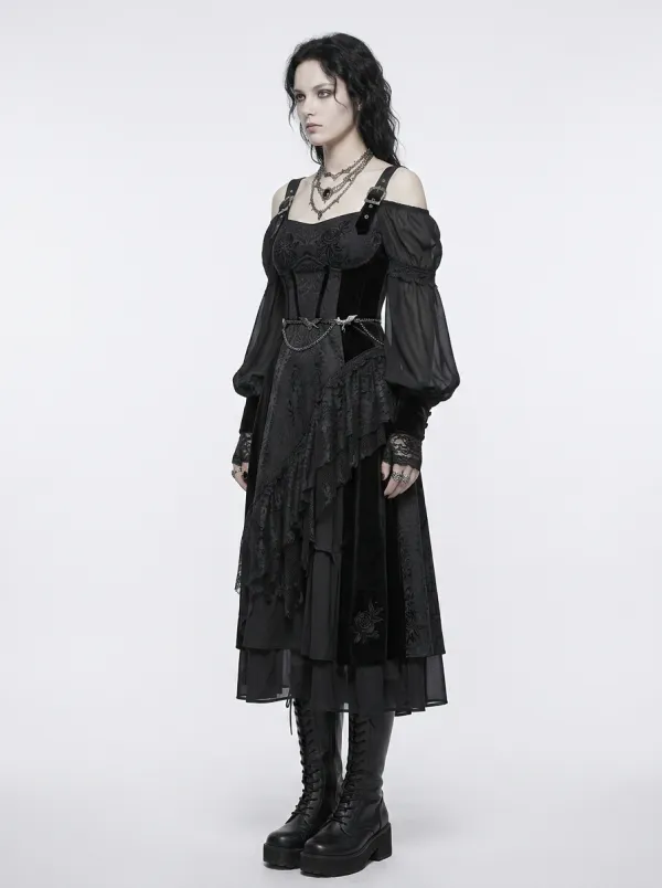 Women's Gothic Victorian Rose Lace Off-Shoulder Printed Top