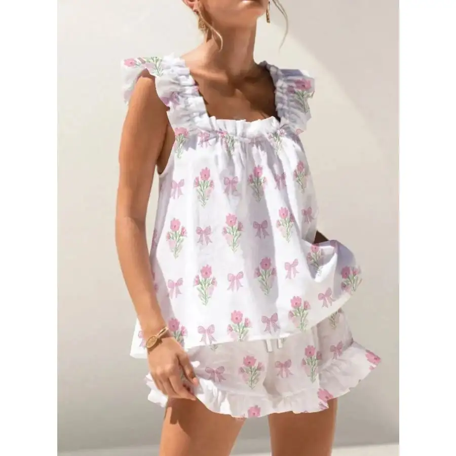 Ruffled Striped Tank and Shorts Set