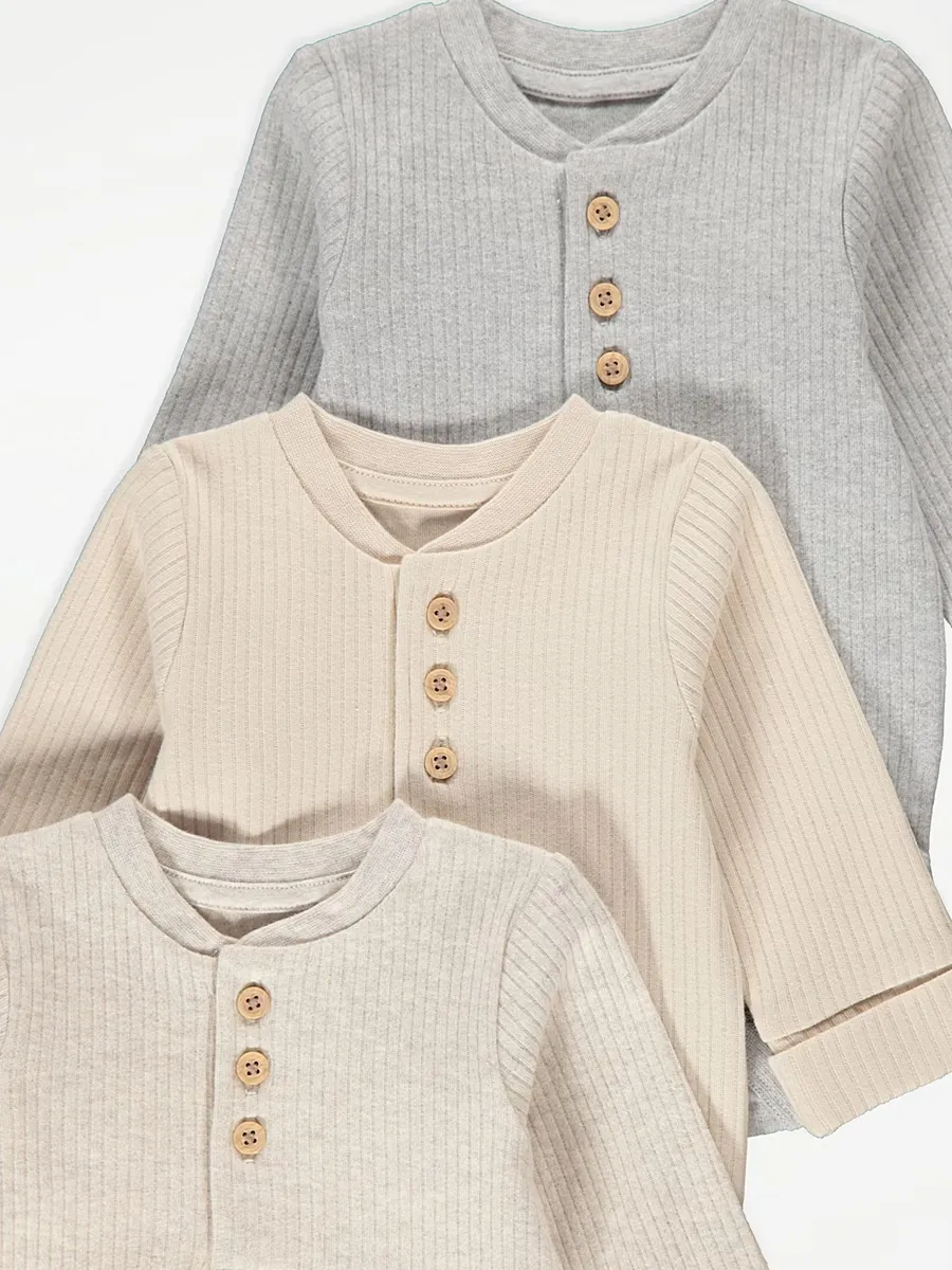 Neutral Ribbed Button Bodysuits 3 Pack