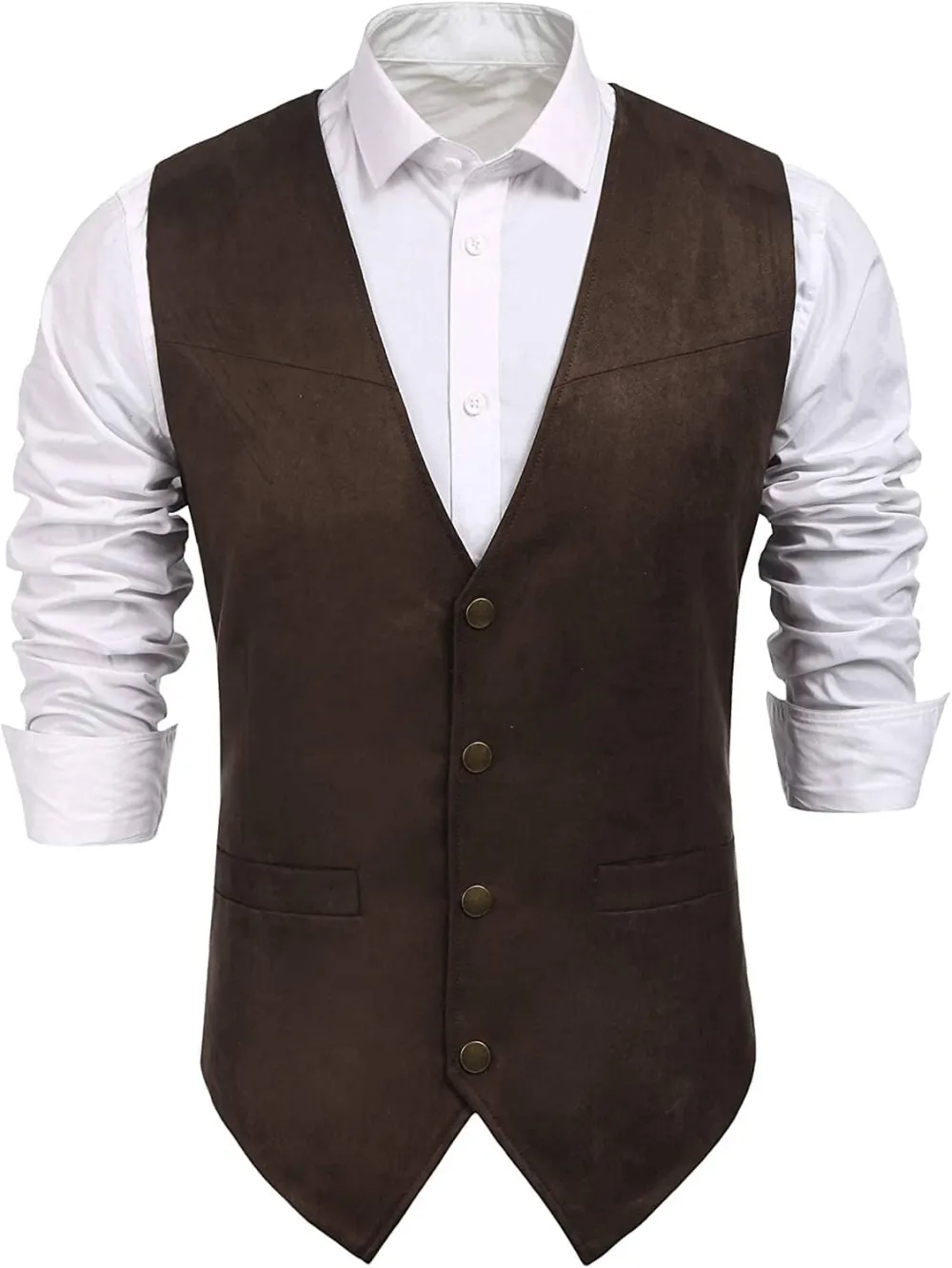 Solid Suede Leather Suit Vest Jeans