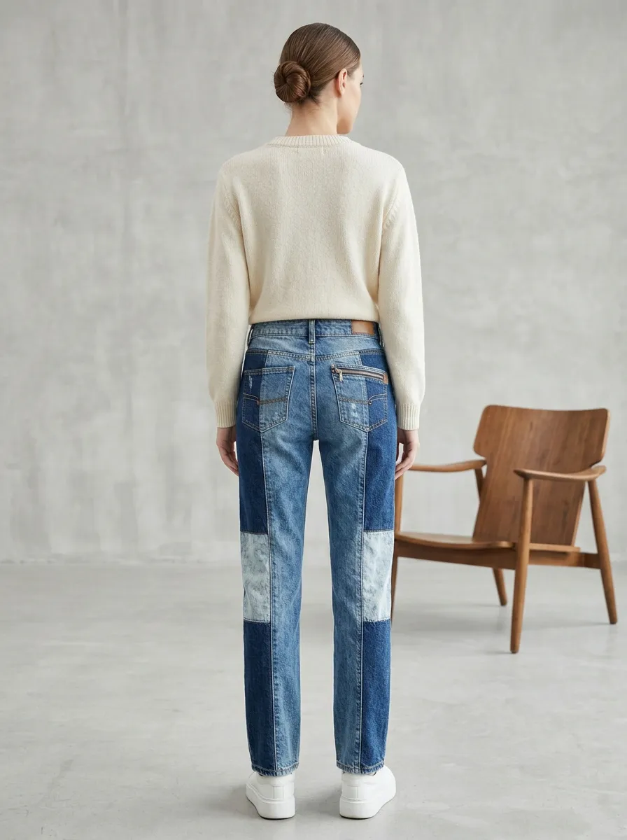 Women's Modern Casual Colorblock Patchwork Denim Straight Jeans