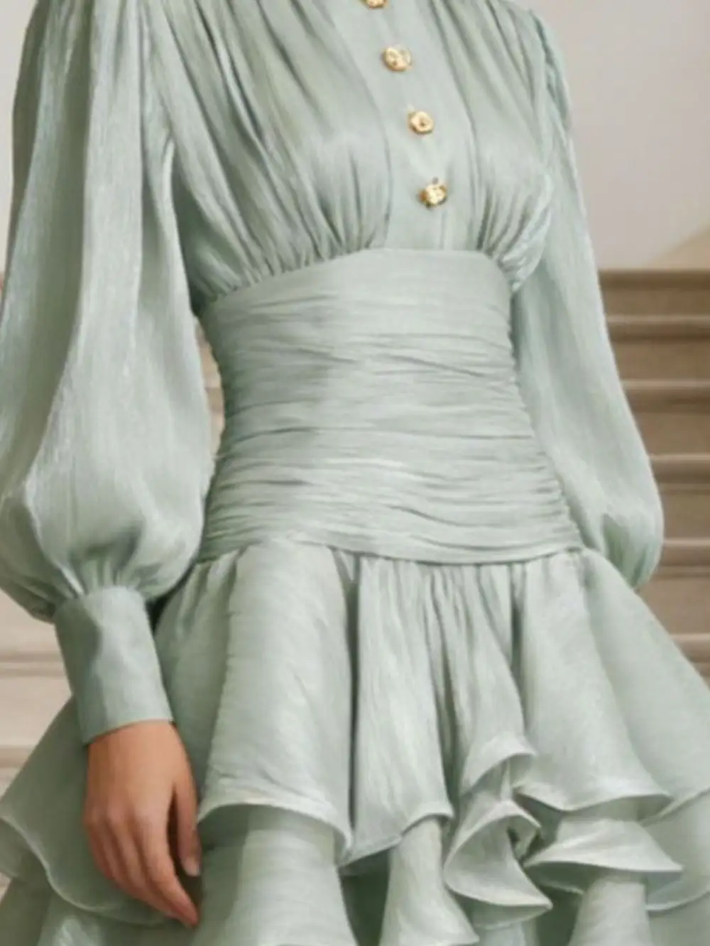 Relaxed Shape Ruffle Lantern Sleeve Mini Dress