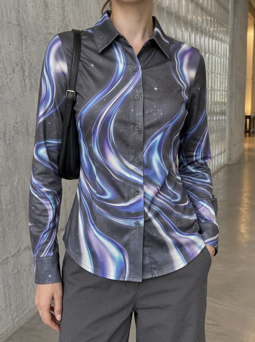 Women's Galaxy Aurora Swirl Printed Shirt