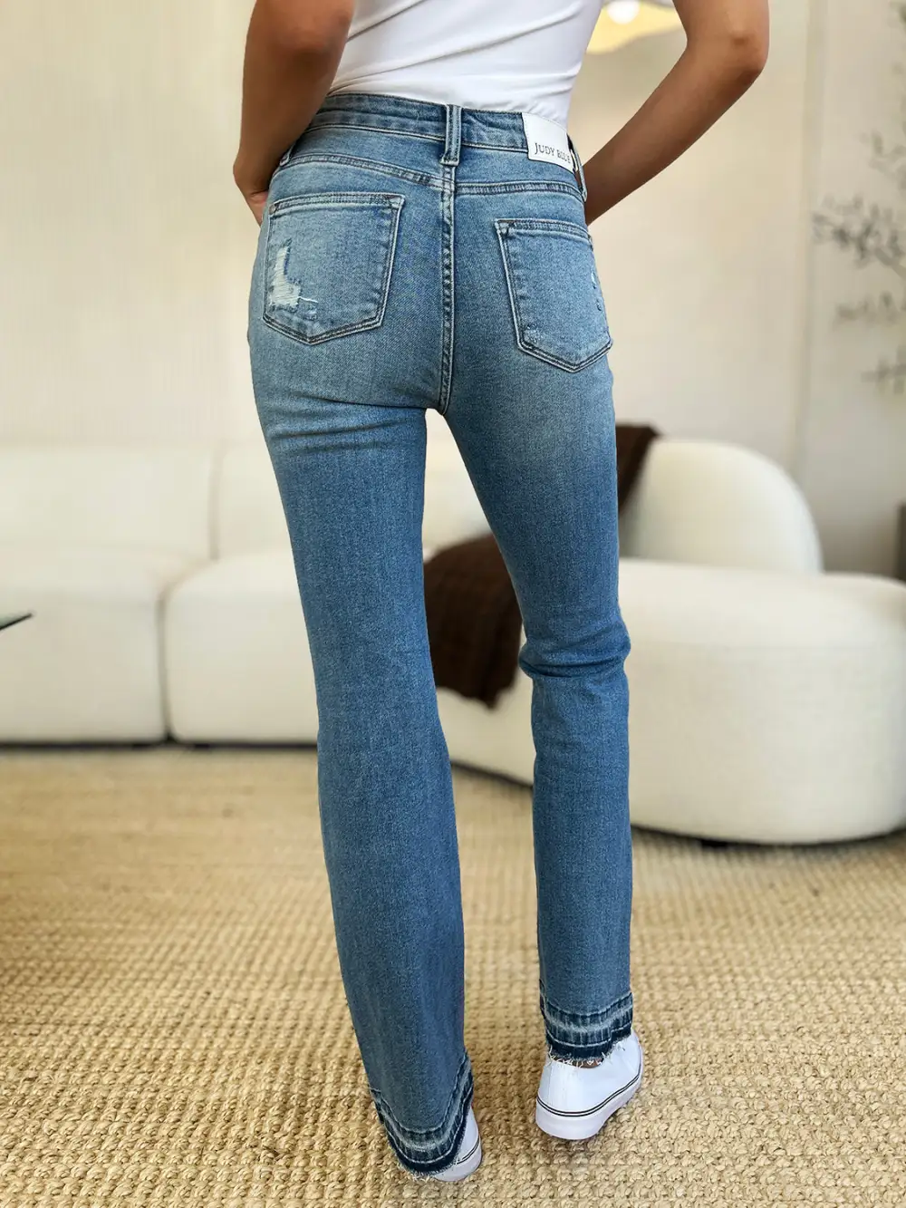 Washed Mid Rise Distressed Denim Jeans