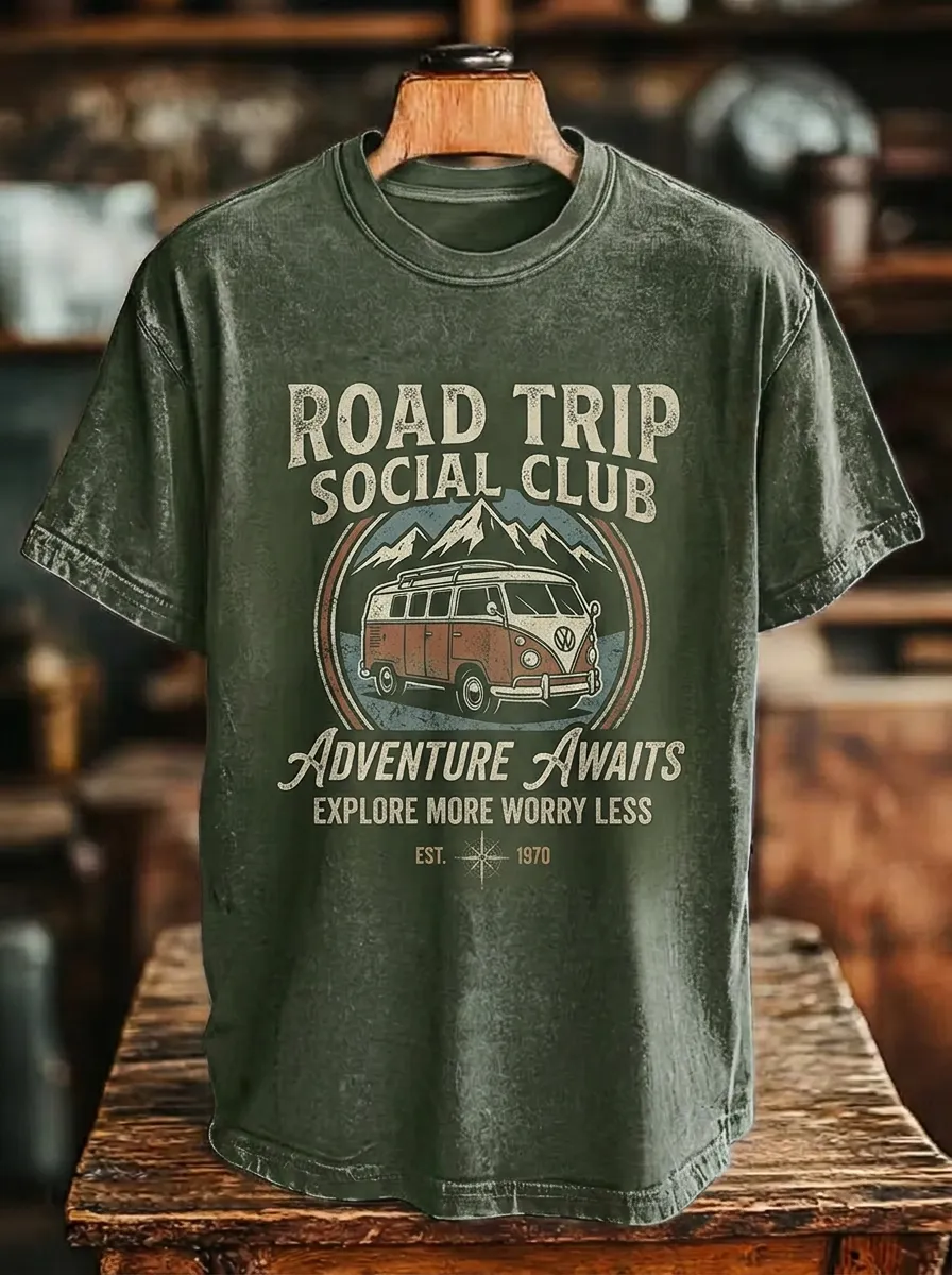 Unisex Road Trip Adventure Vintage Van Printed T-shirt