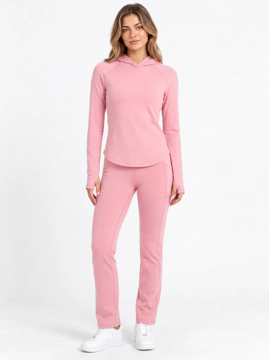 Women's Navy Raglan Thumbhole Hoodie and Side-Pocket Straight-Leg Pant Set