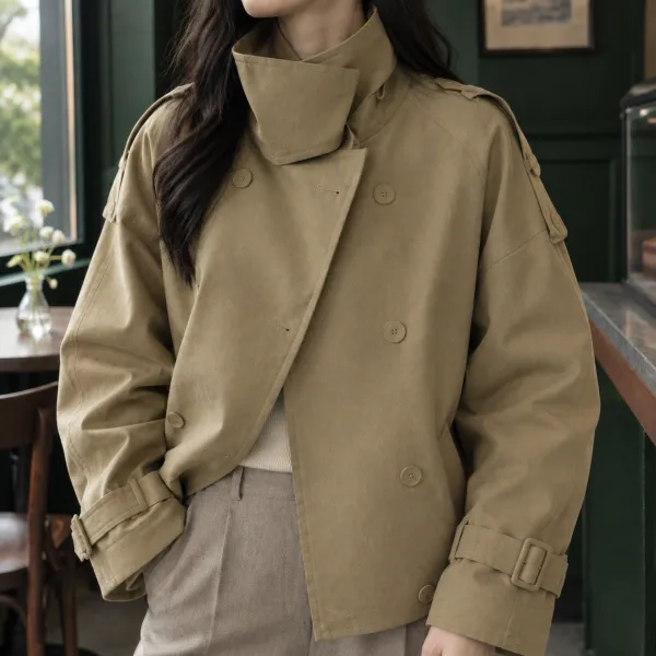 Double-Breasted Stand Collar Jacket