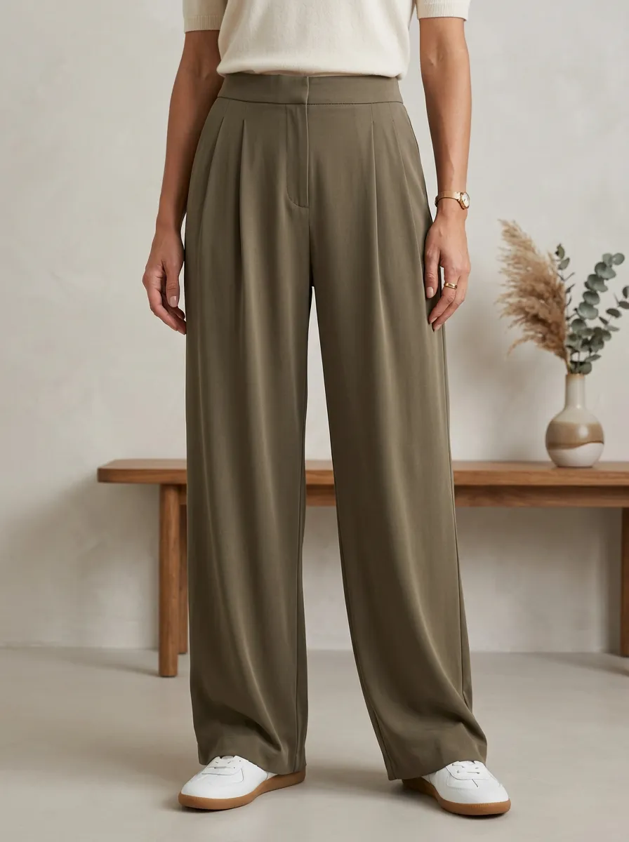 Pleated Minimal Relaxed Women's Wide-Leg Trousers