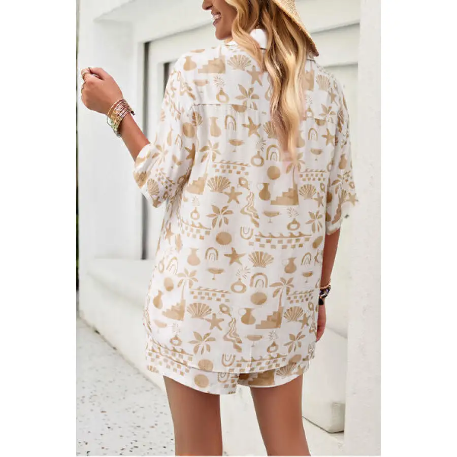 Vacation Printed Button Up Shirt and Shorts Set