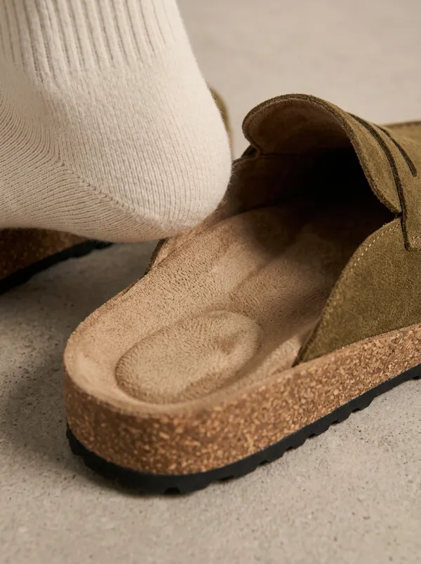 Women's Clog Style Suede Wood Sole Loafers