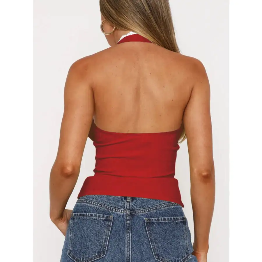 Lace Detail Halter Neck Camisole Top