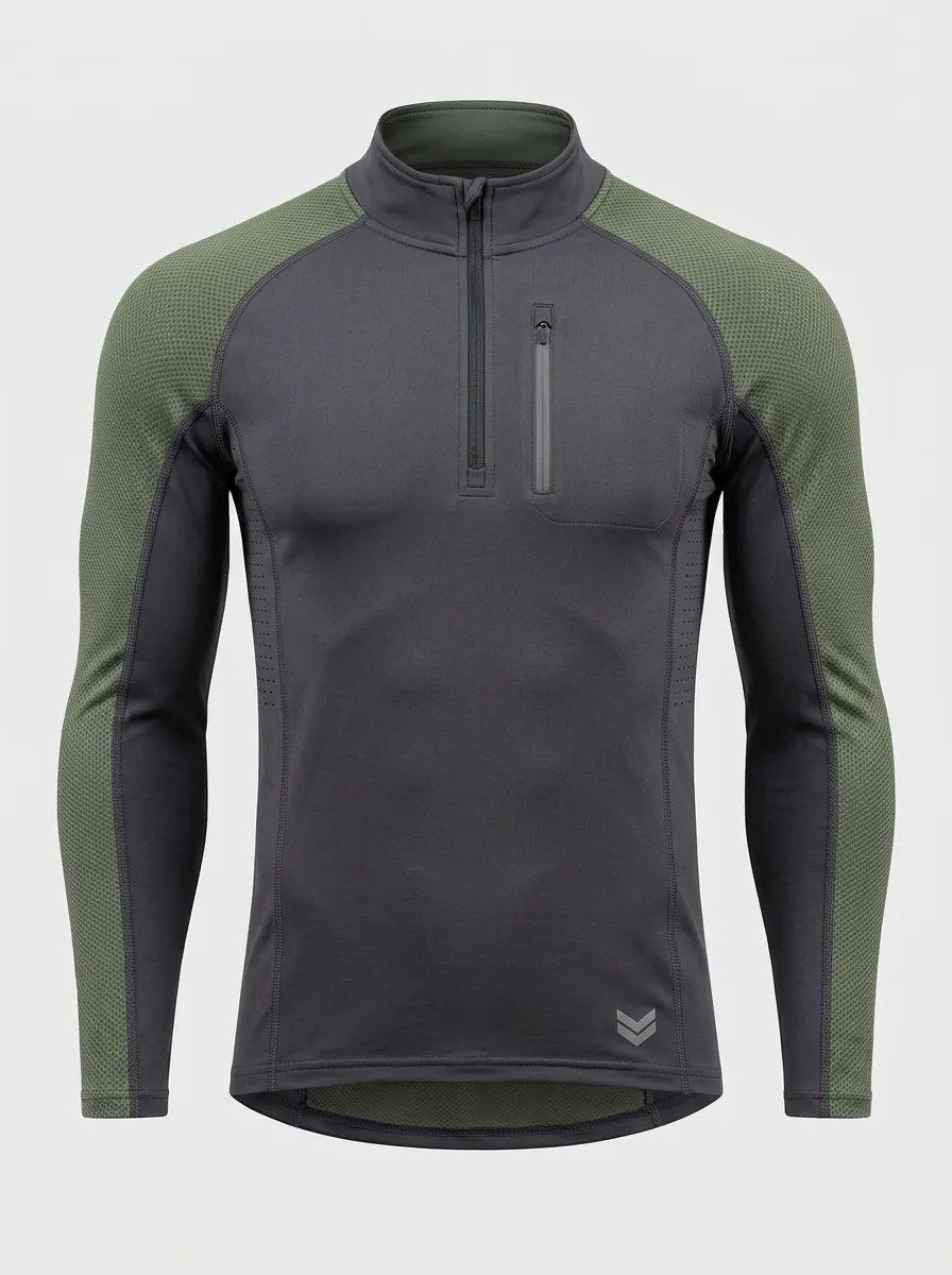 Men's Outdoor Sports Olive Green Contrast Quarter Zip Long Sleeve Shirt