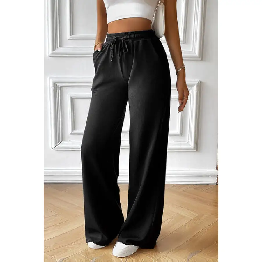 Drawstring Wide Leg Pants with Pocketed