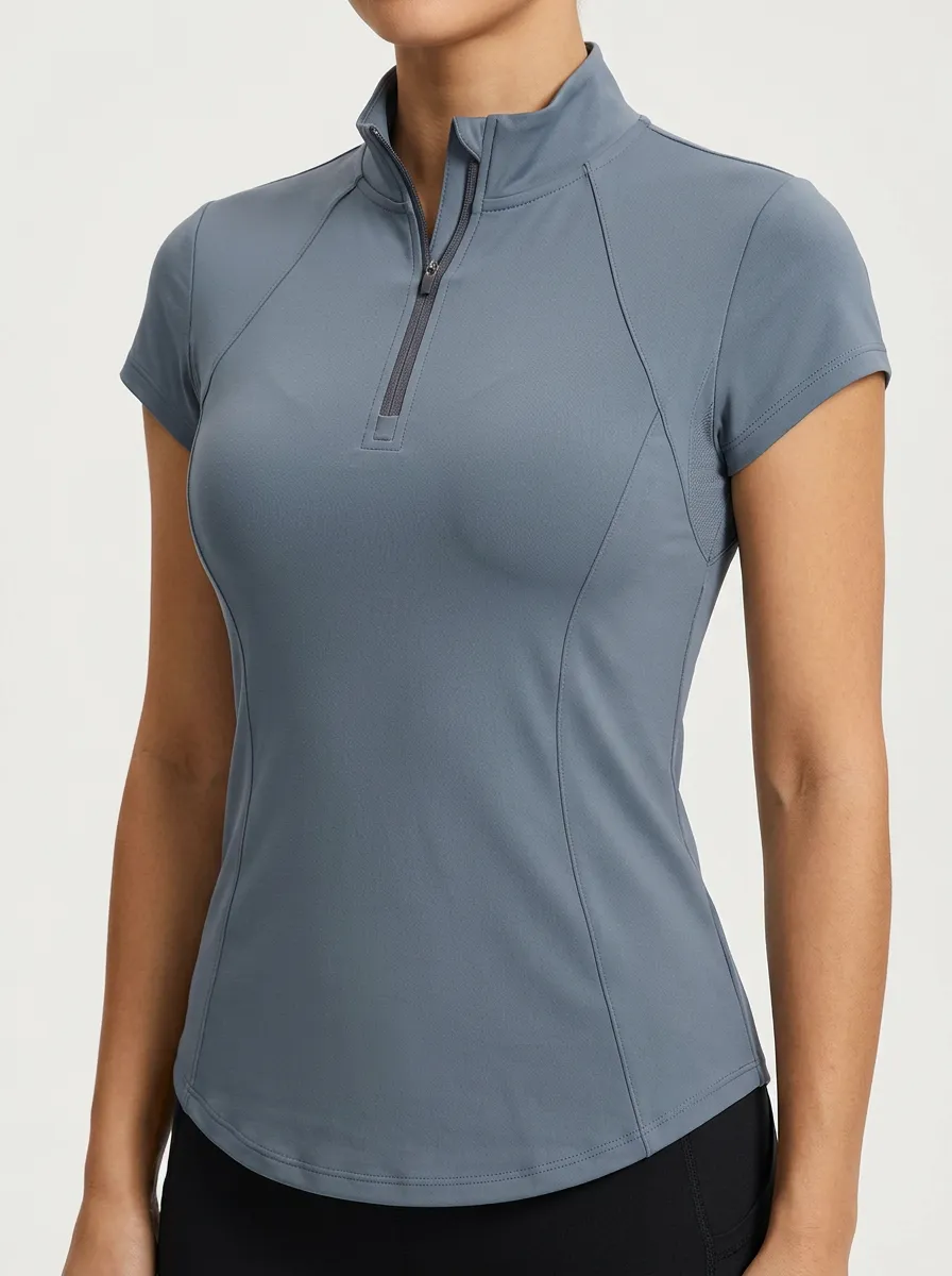 Women's Athletic Fitness Slim Fit Quarter Zip Sports Shirt