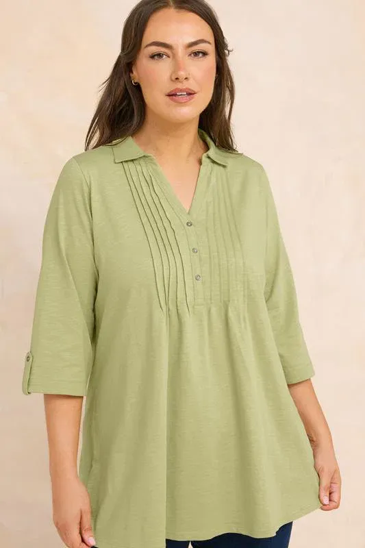 Premium Sage Green Pintuck Henley Top