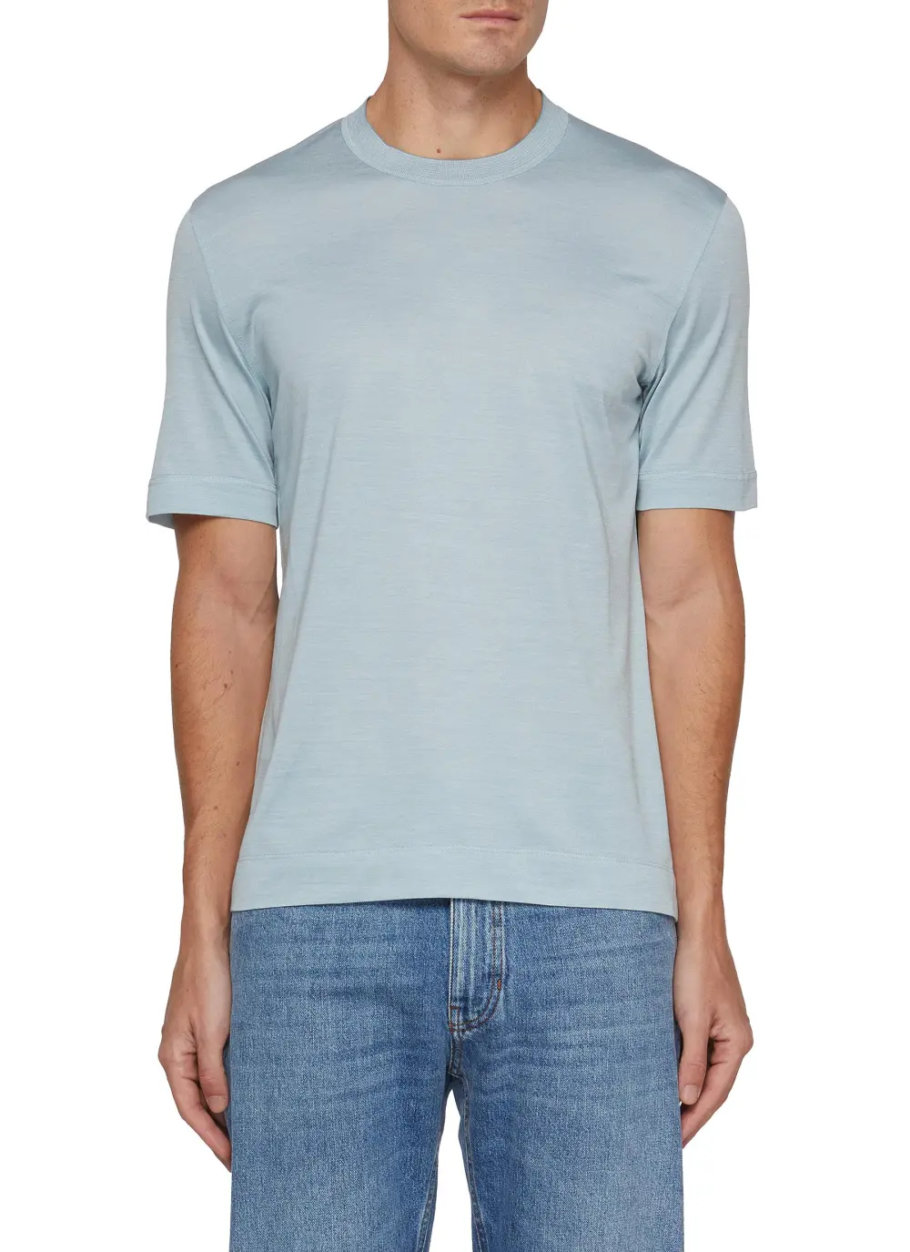 Classic Simple Breathable Silky Round Neck Light Blue T-Shirts