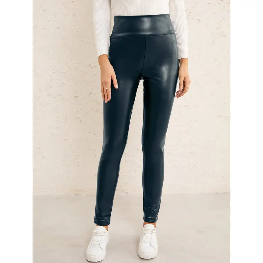 Pu High Waist Straight Pants