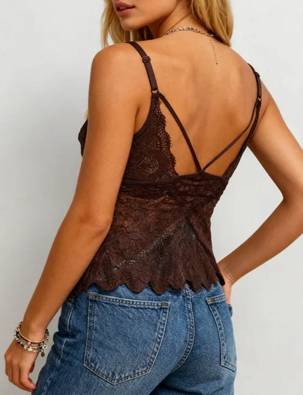 Romantic Velvet Lace Back Crisscross Cami Top