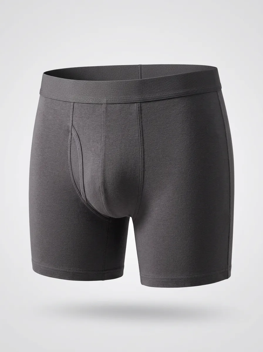 Men's Solid Charcoal Grey Cotton Boxer Briefs