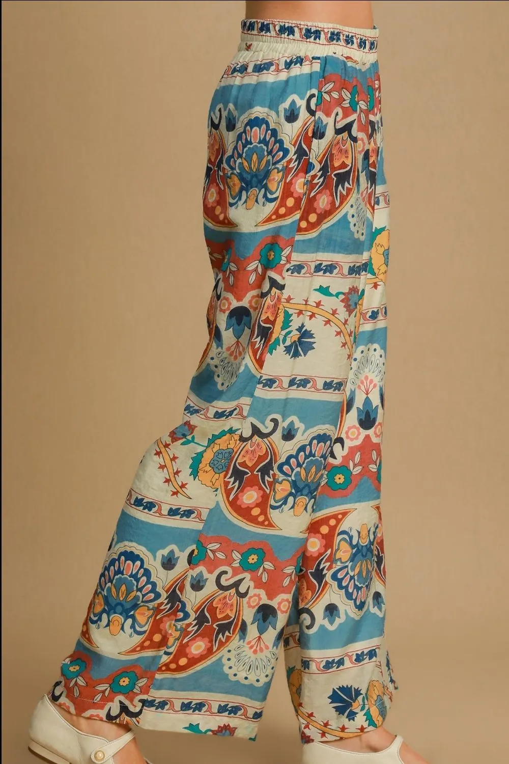 Wide Leg Border Print Plus Pants