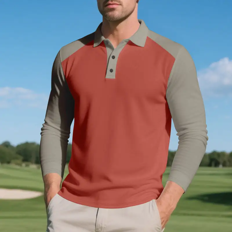 Button Placket Raglan Sleeve Long Sleeve Athletic Polo Shirt