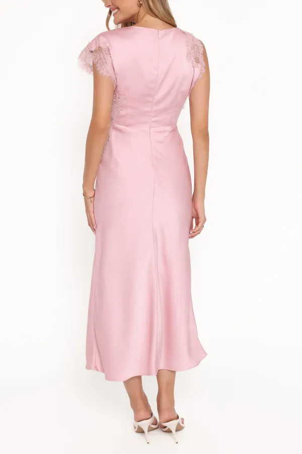 Short Sleeve Satin Maxi Dress