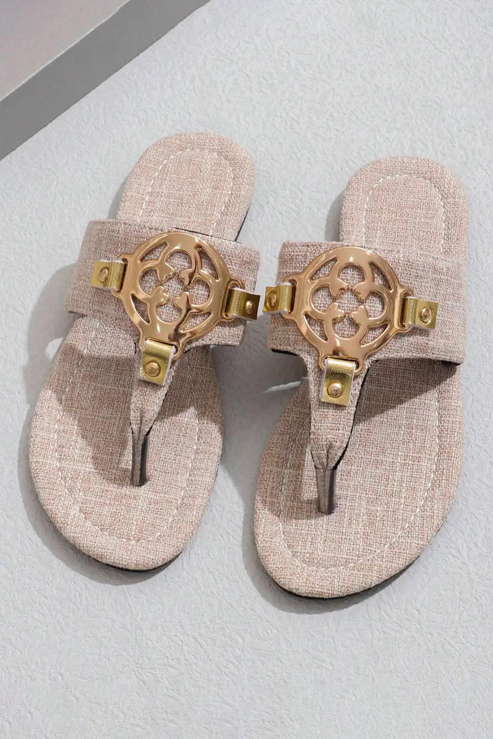 Metal Décor Leather Thong Slide Slippers
