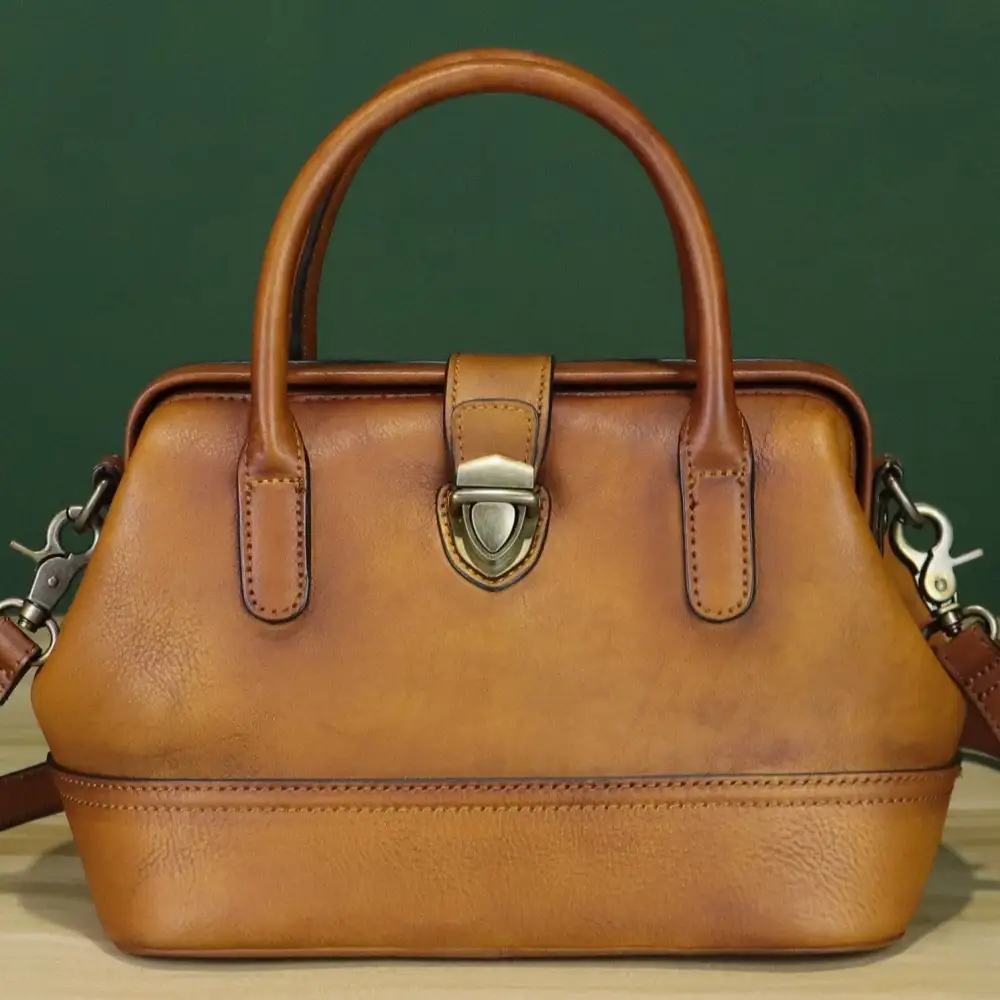 Vintage Leather Satchel Crossbody Handbag