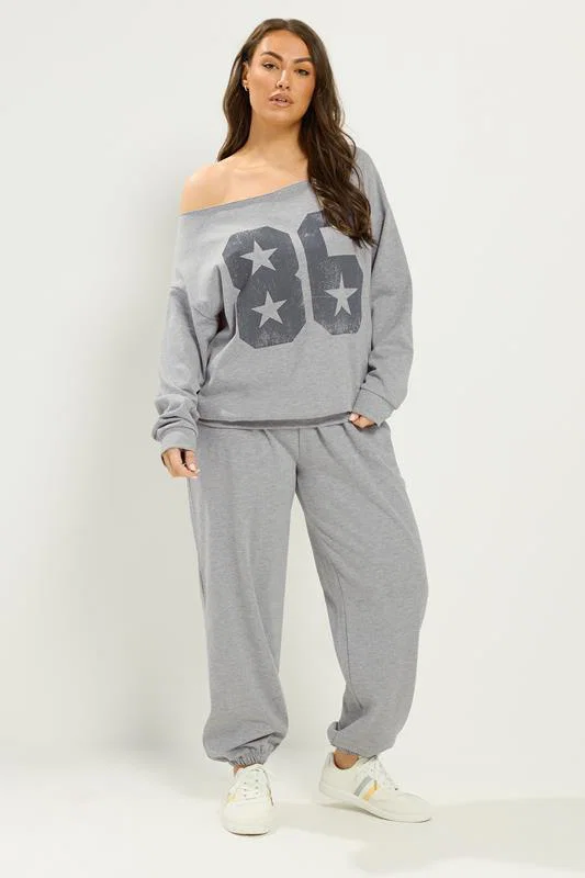 Grey '86' Off-Shoulder Sweatshirt & Jogger Set detail 1
