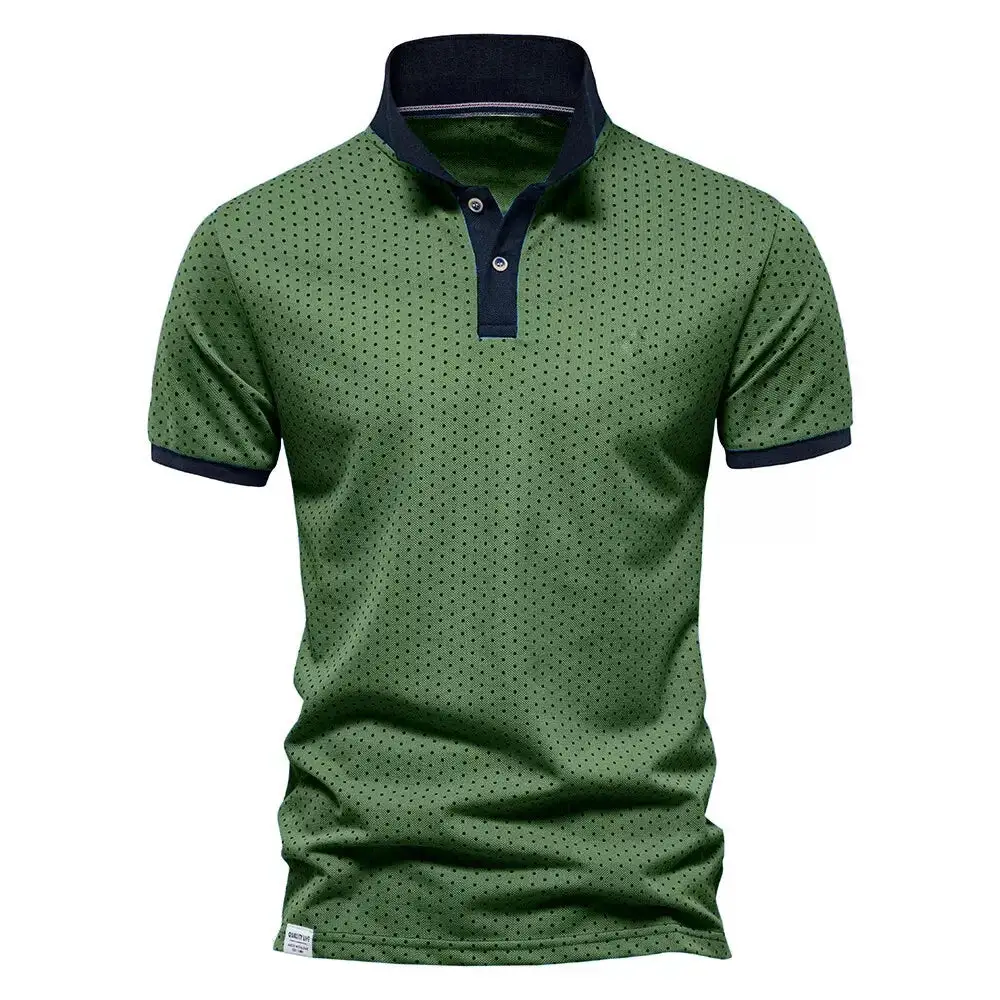 Polka Dot Polo Collar Short Sleeve Polo Shirt