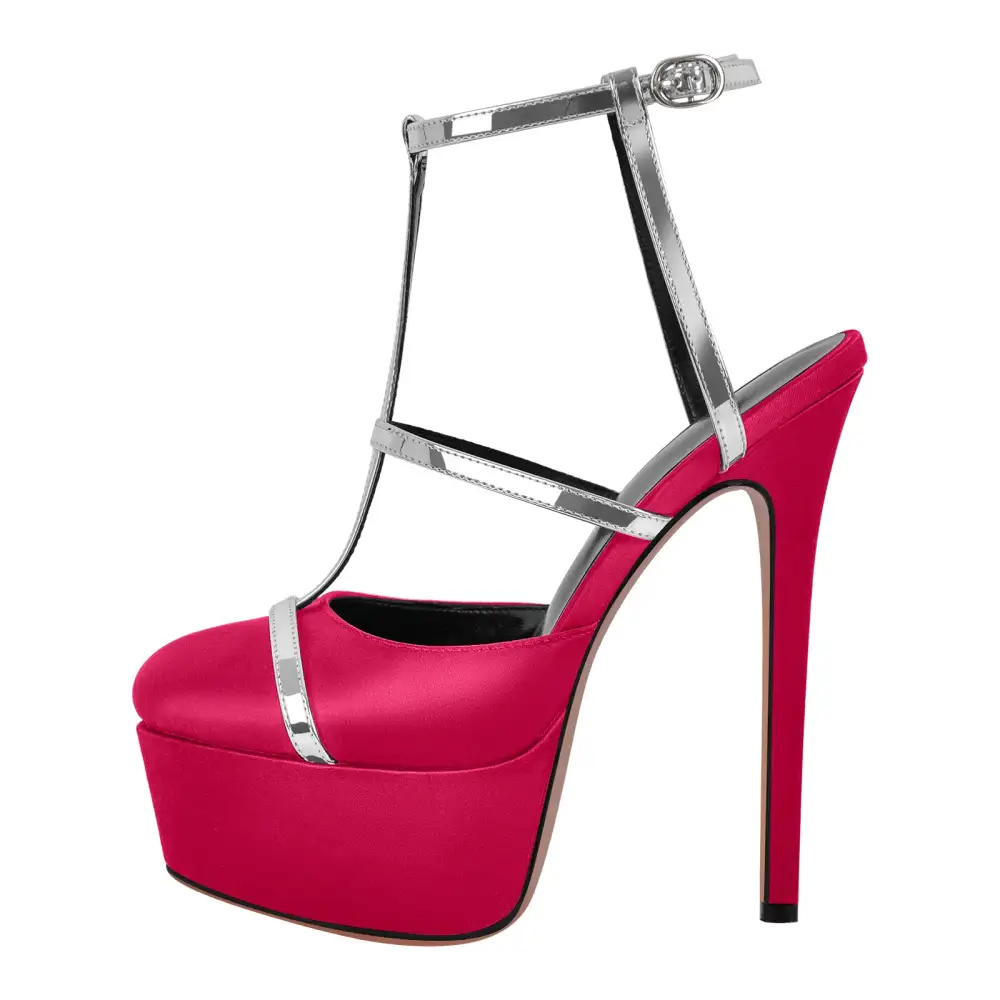 Modern Round Toe Platform Stiletto Ankle Strap Pumps